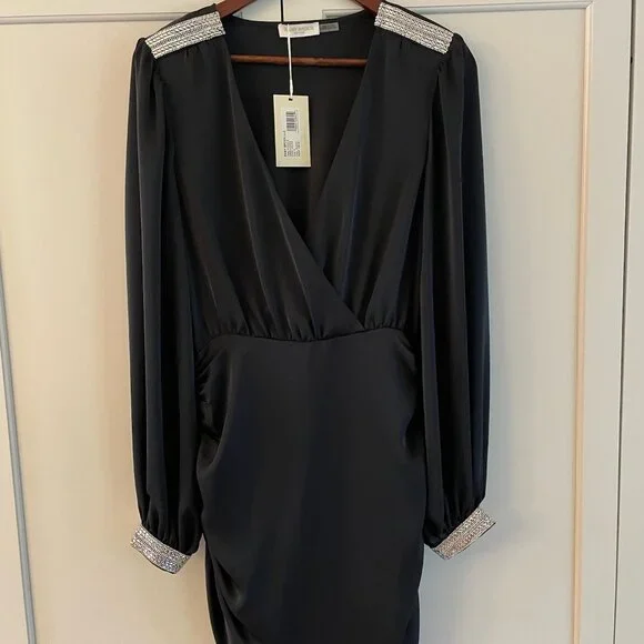 Ramy Brook Foxy Embellished Black Ruched Mini Dress Size NWT 4 - Picture 1 of 4